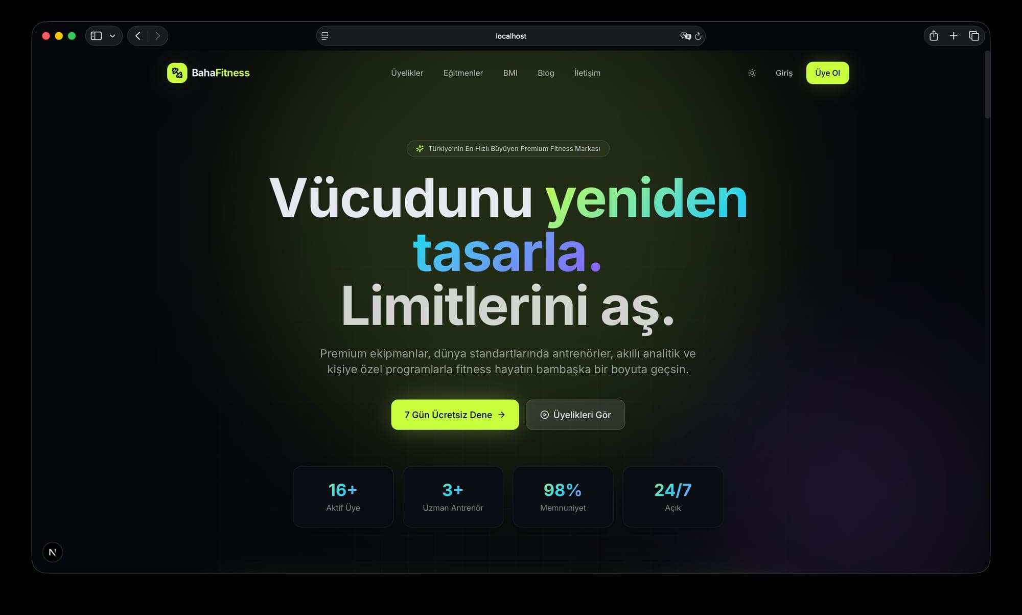 Fitness Paneli ana sayfası