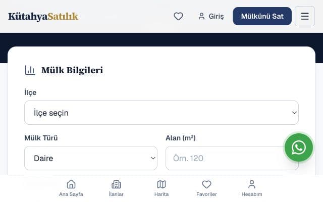 Kütahya Satılık değerleme formu