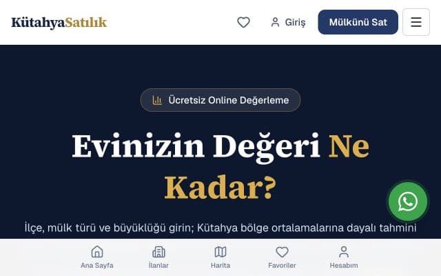 Kütahya Satılık değerleme başlangıcı